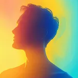 Silhouette profile with blue and yellow light